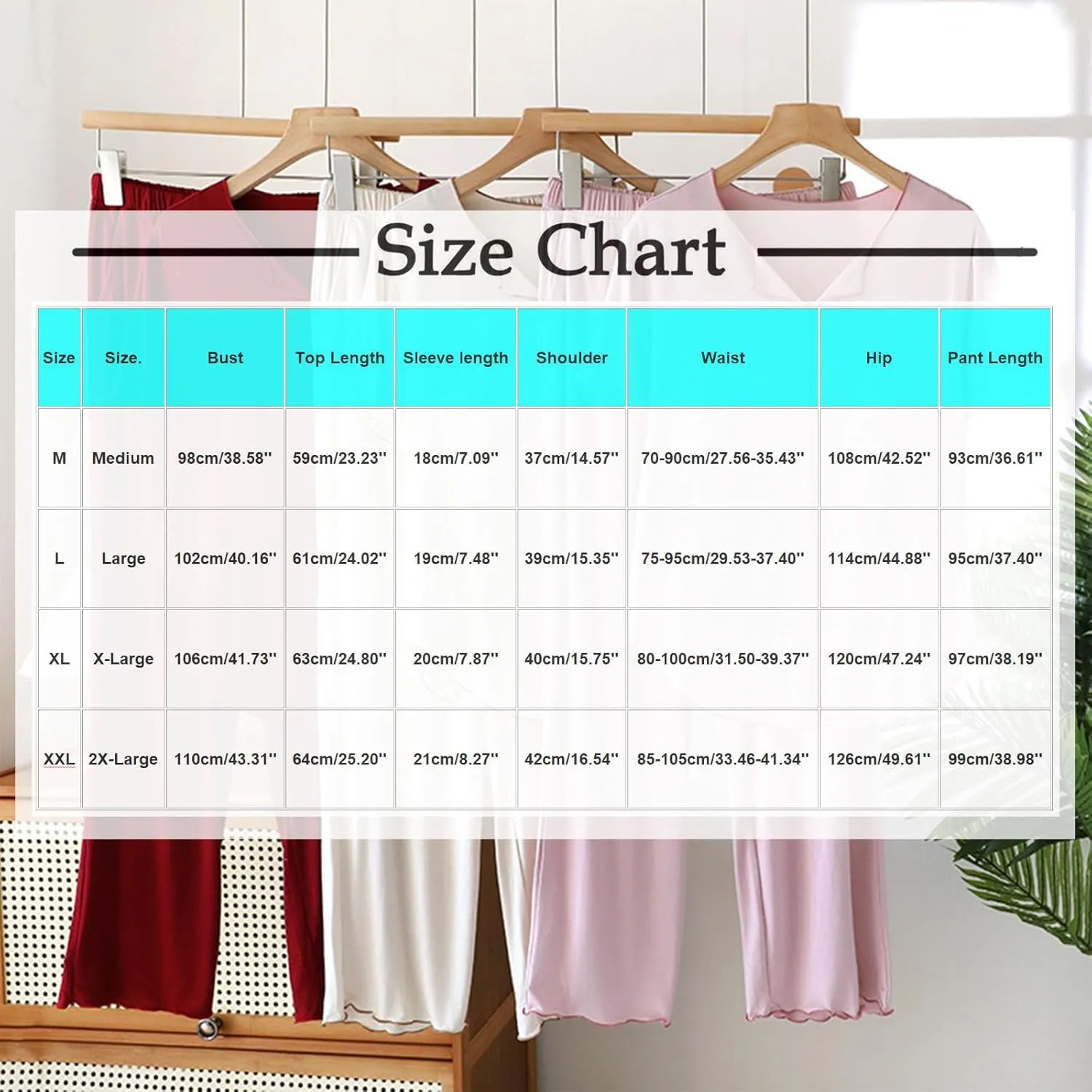 Women Modal Casual Pajama Set, Summer Loose Breathable Loungewear Pjs Short Sleeve Tops Built in Bra and Pockets Pants