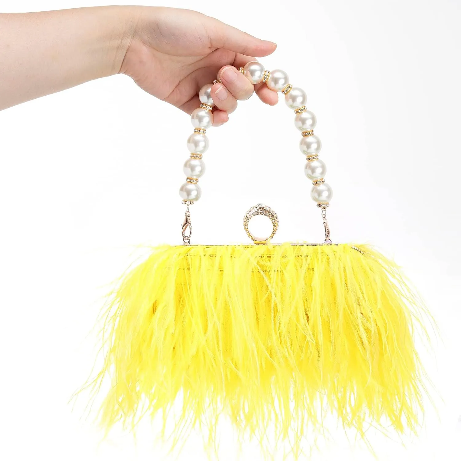 Women Real Natural Ostrich Feather Evening Bags Purses Clutch Vintage Banquet Handbag