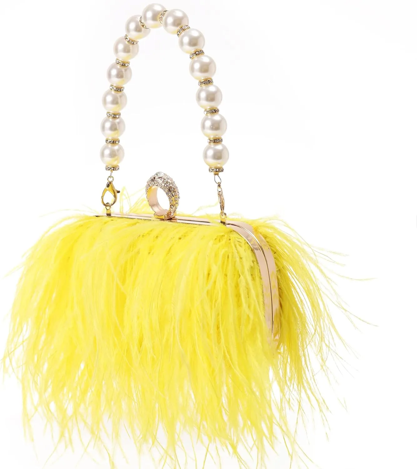 Women Real Natural Ostrich Feather Evening Bags Purses Clutch Vintage Banquet Handbag