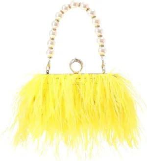 Women Real Natural Ostrich Feather Evening Bags Purses Clutch Vintage Banquet Handbag