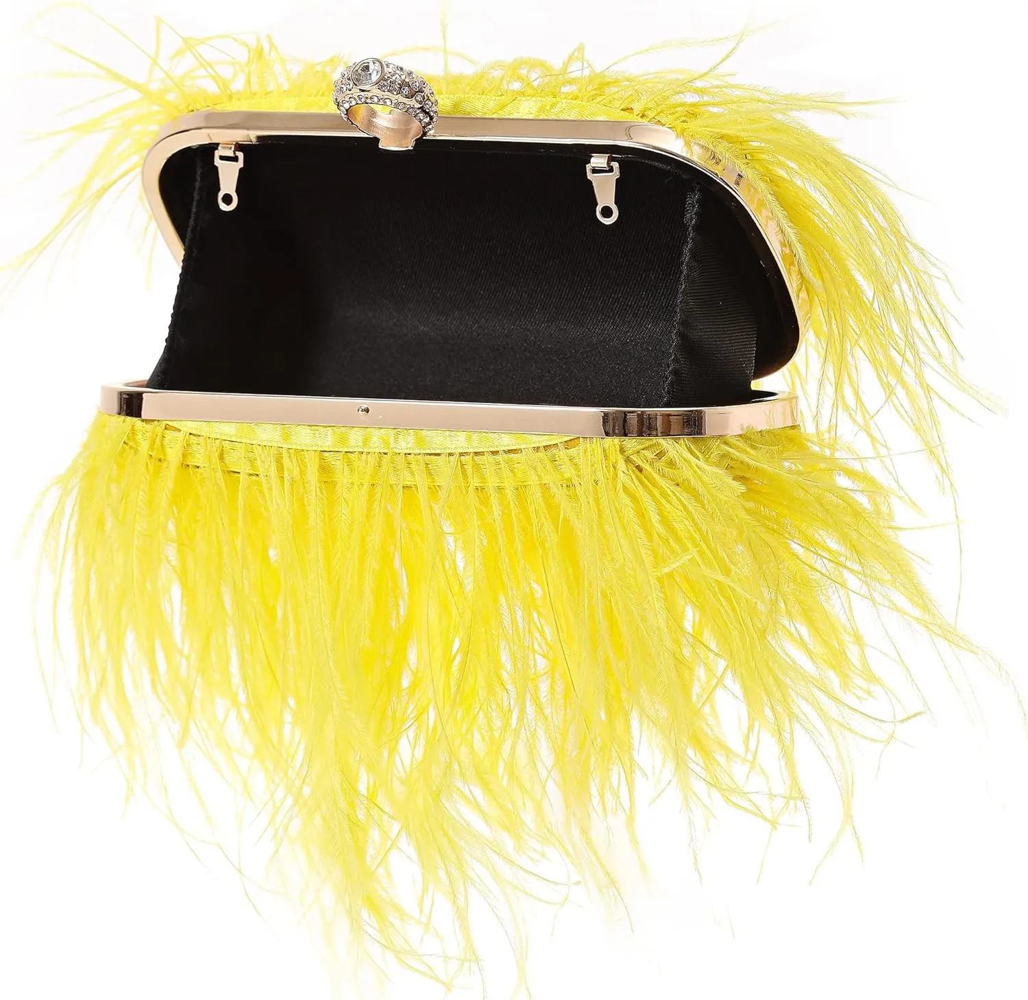Women Real Natural Ostrich Feather Evening Bags Purses Clutch Vintage Banquet Handbag