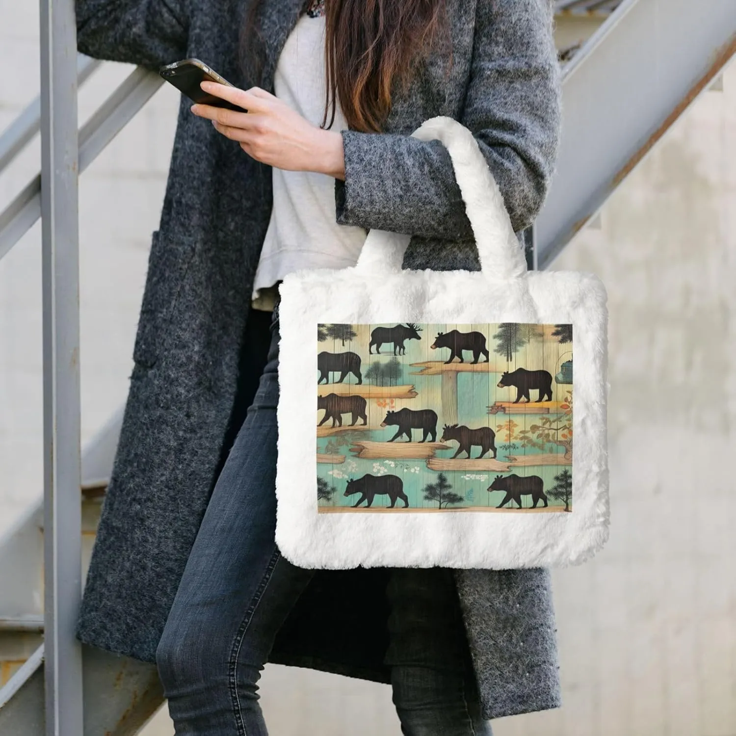 Women Shoulder Clutch Purse Bag Fluffy Fuzzy Faux Fur Cute Tote Handbag
