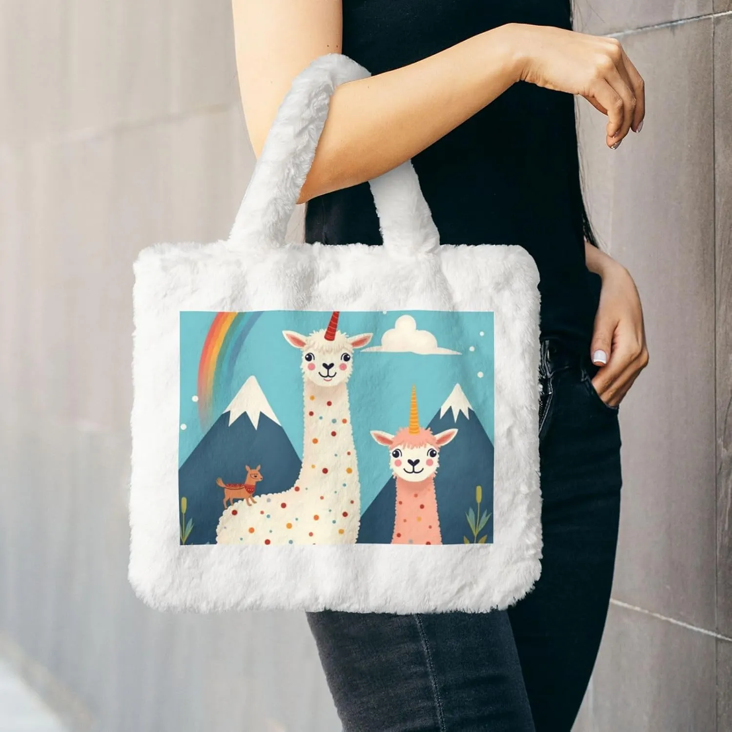 Women Shoulder Clutch Purse Bag Fluffy Fuzzy Faux Fur Cute Tote Handbag