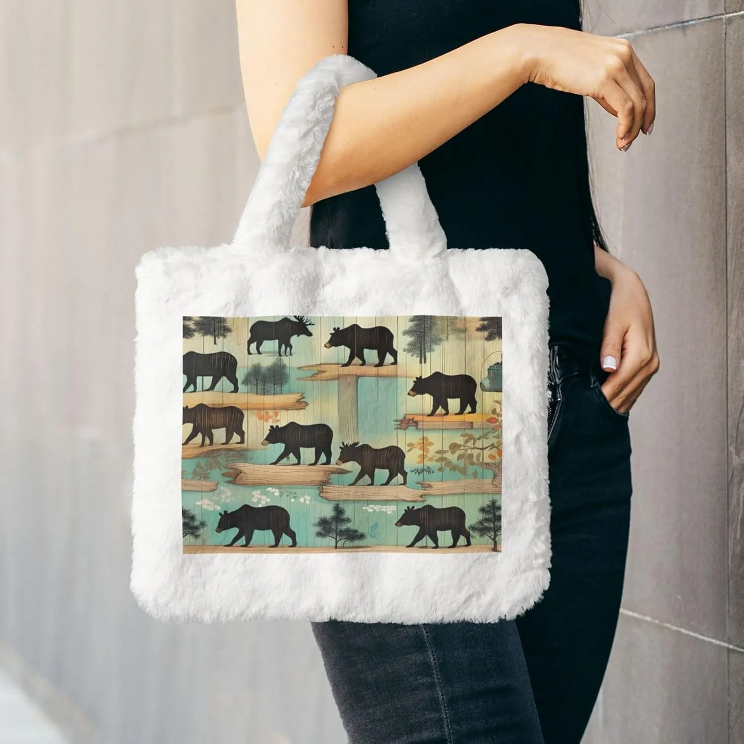 Women Shoulder Clutch Purse Bag Fluffy Fuzzy Faux Fur Cute Tote Handbag