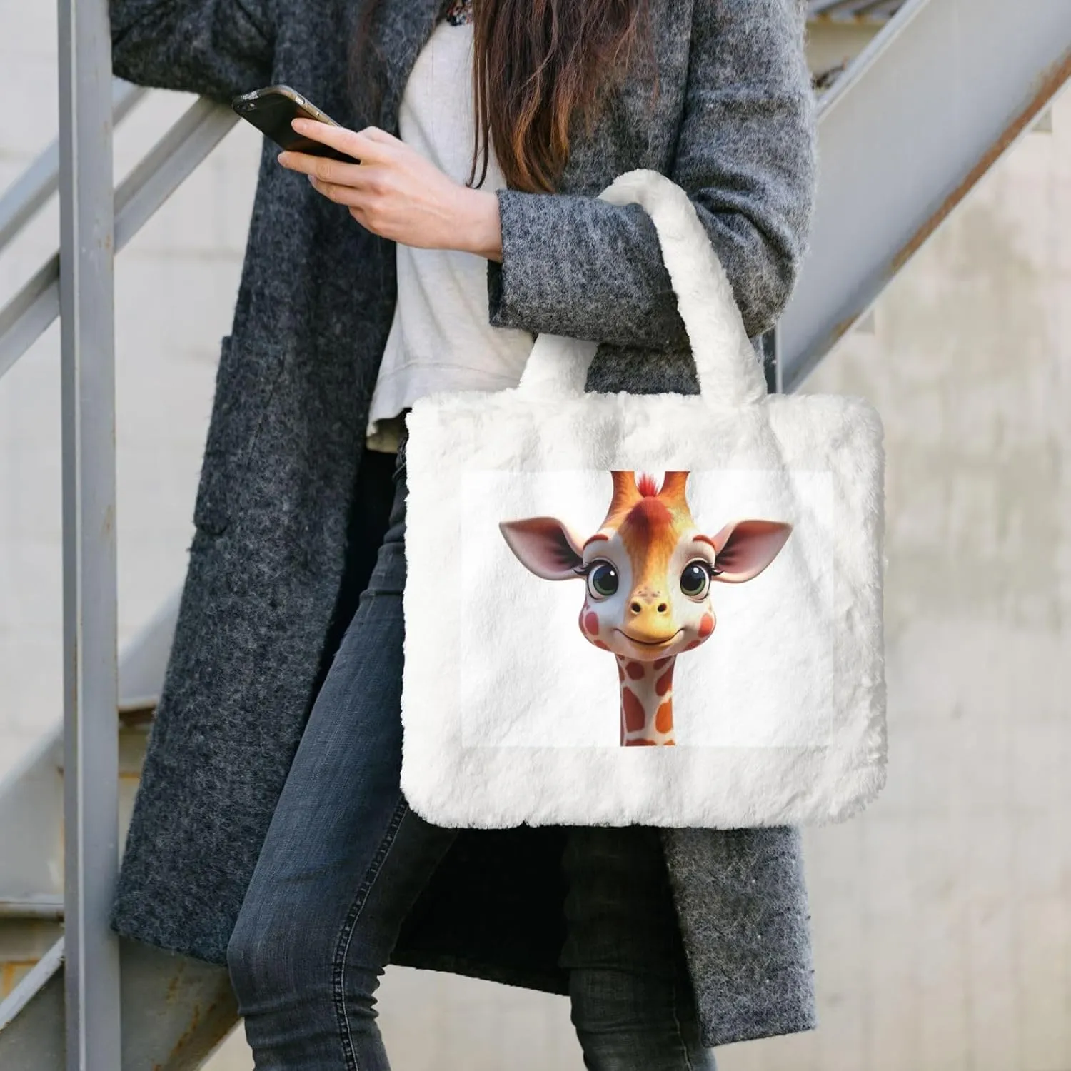 Women Tote Bag Fluffy Faux Fur Handbags Large Capacity Shopping Shoulder Bag Furry Clutch Handbag