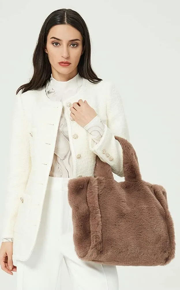 Women Tote Bag Fluffy Faux Fur Handbags Large Capacity Shopping Shoulder Bag Furry Clutch Handbag