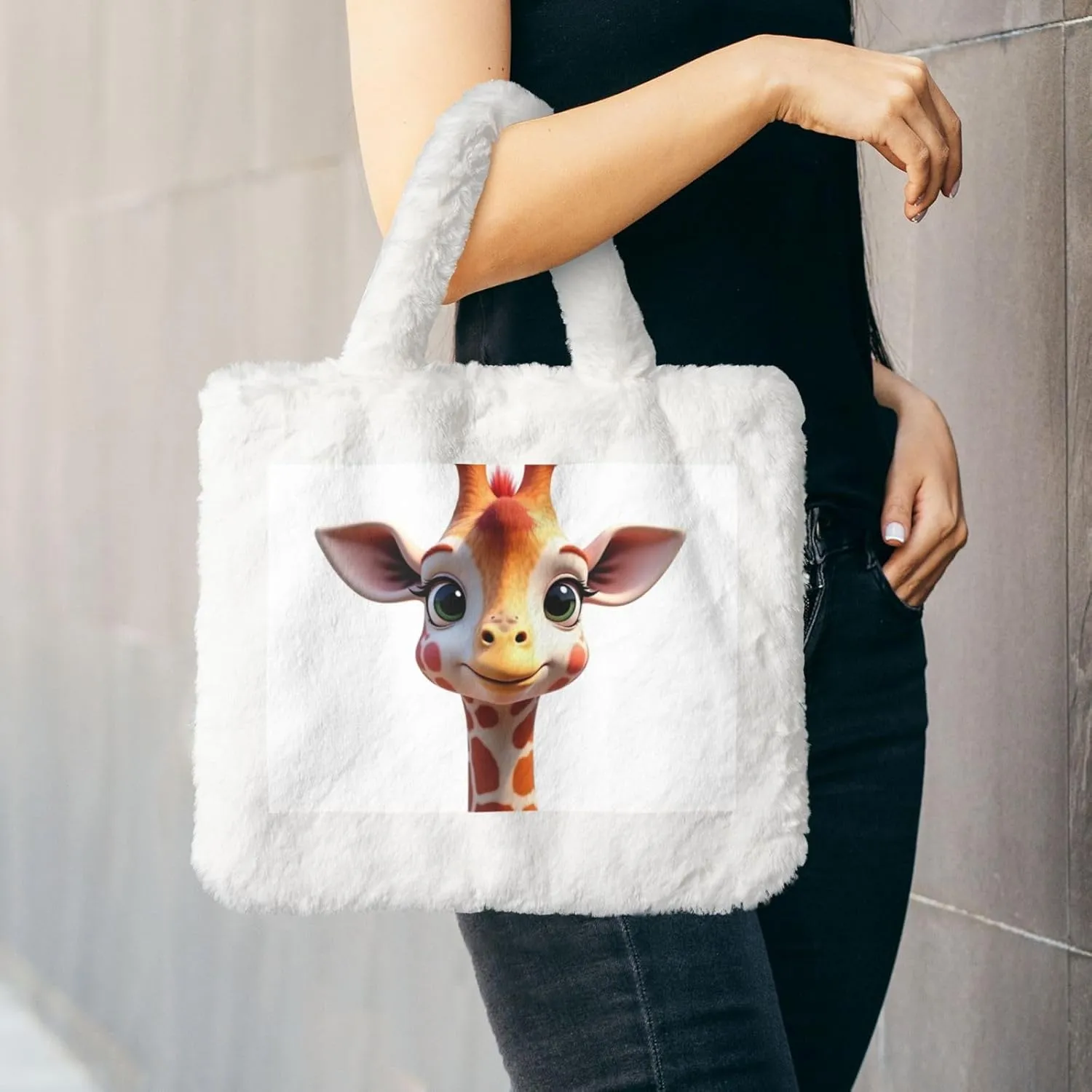 Women Tote Bag Fluffy Faux Fur Handbags Large Capacity Shopping Shoulder Bag Furry Clutch Handbag