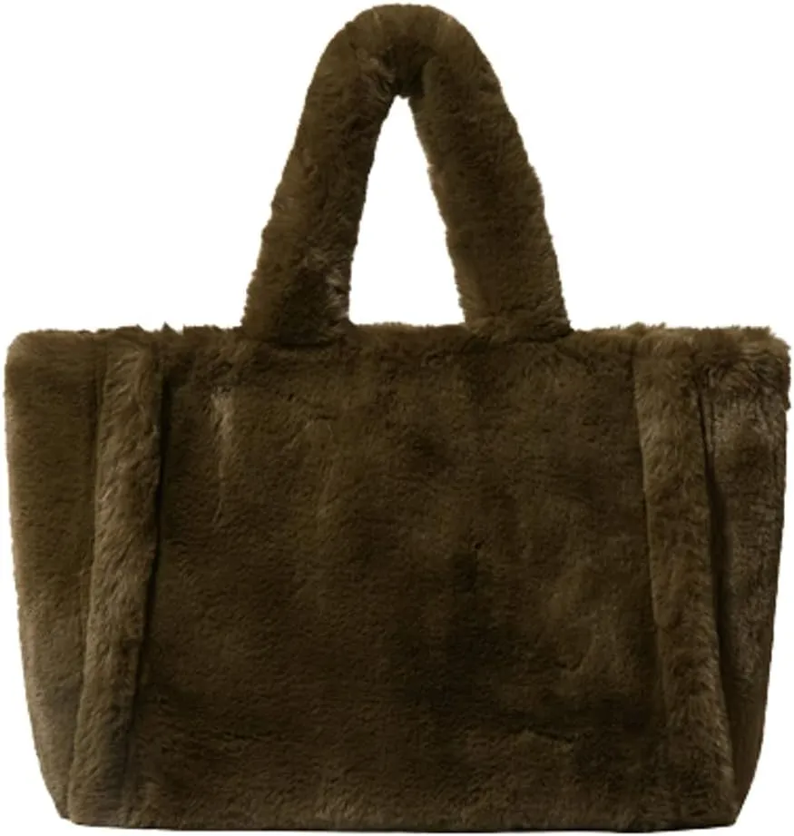 Women Tote Bag Fluffy Faux Fur Handbags Large Capacity Shopping Shoulder Bag Furry Clutch Handbag