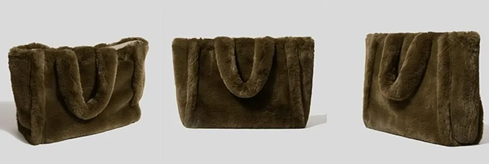 Women Tote Bag Fluffy Faux Fur Handbags Large Capacity Shopping Shoulder Bag Furry Clutch Handbag