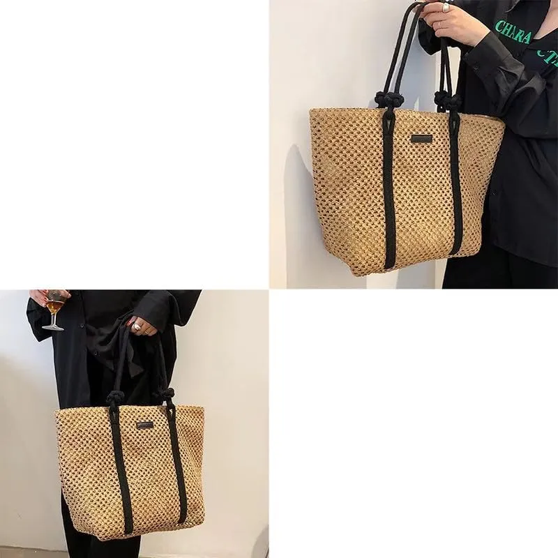Women Tote Bags Straw Woven Shoulder Tote Large Rattan Handmade Shoulder Handbags for Women Beach Top-handle Handbag