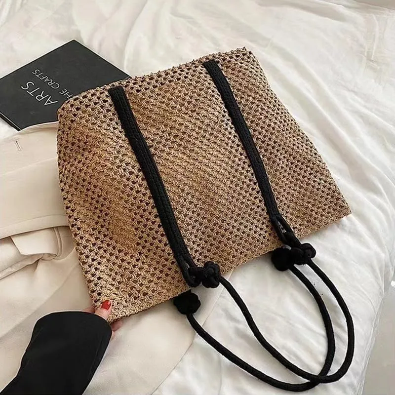 Women Tote Bags Straw Woven Shoulder Tote Large Rattan Handmade Shoulder Handbags for Women Beach Top-handle Handbag