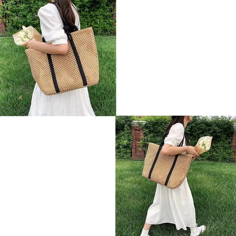 Women Tote Bags Straw Woven Shoulder Tote Large Rattan Handmade Shoulder Handbags for Women Beach Top-handle Handbag