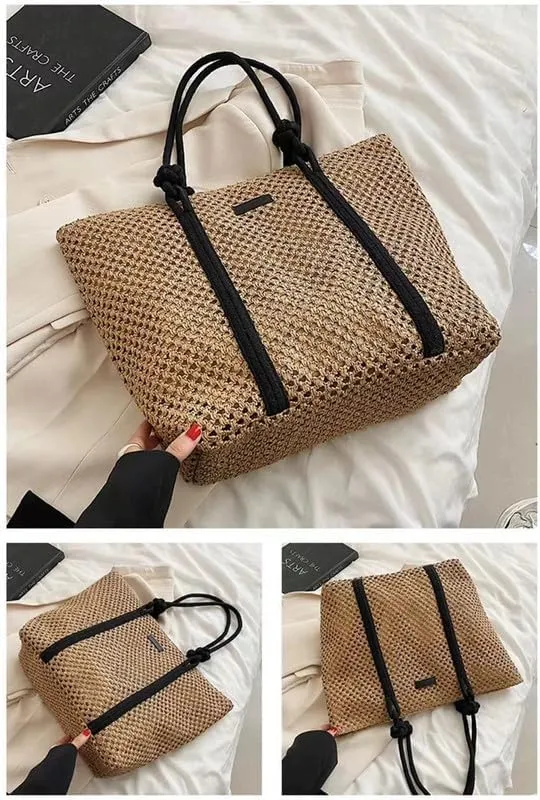 Women Tote Bags Straw Woven Shoulder Tote Large Rattan Handmade Shoulder Handbags for Women Beach Top-handle Handbag