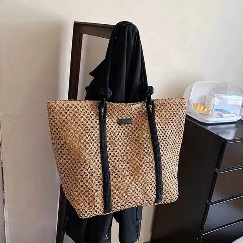 Women Tote Bags Straw Woven Shoulder Tote Large Rattan Handmade Shoulder Handbags for Women Beach Top-handle Handbag