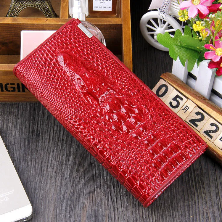 Women Wallet Female Coin Purses Holders Brand Genuine Leather 3D Embossing Alligator Ladies Crocodile Long Clutch Wallets