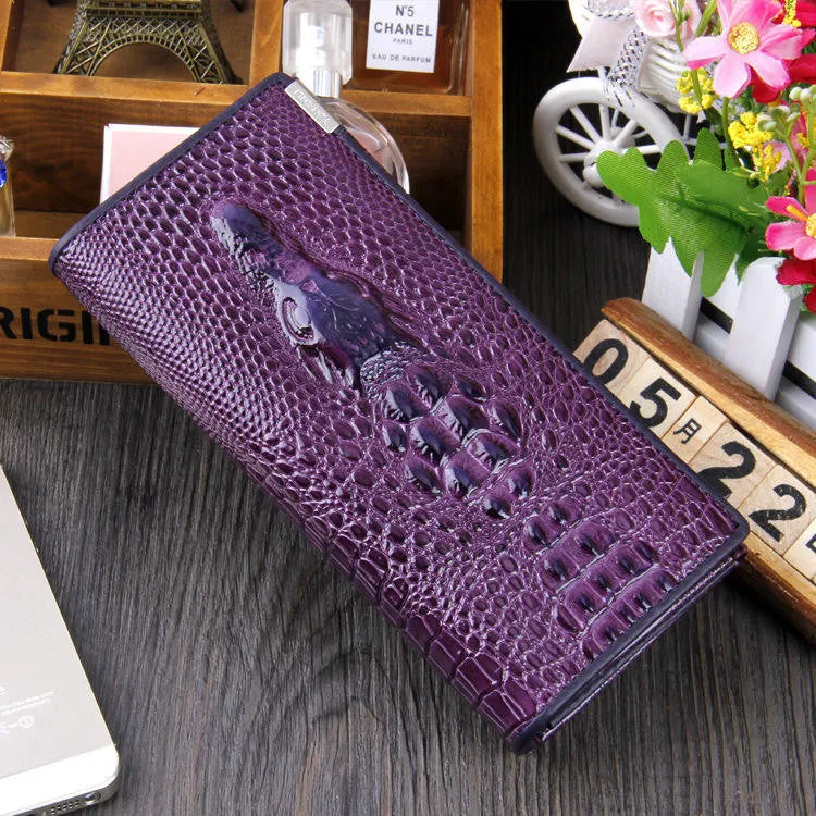 Women Wallet Female Coin Purses Holders Brand Genuine Leather 3D Embossing Alligator Ladies Crocodile Long Clutch Wallets