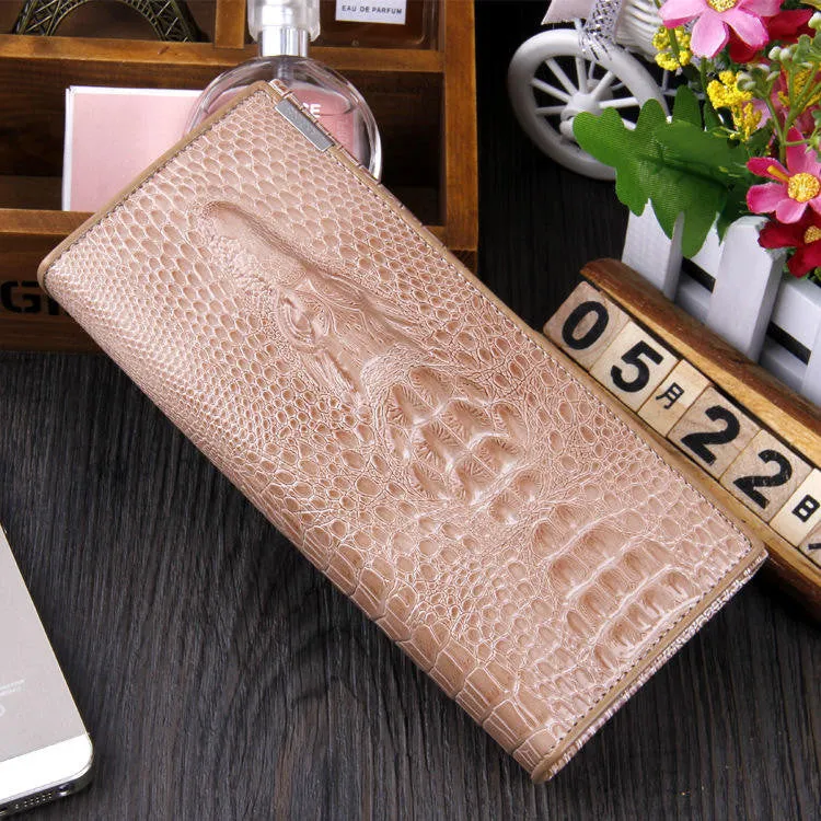 Women Wallet Female Coin Purses Holders Brand Genuine Leather 3D Embossing Alligator Ladies Crocodile Long Clutch Wallets