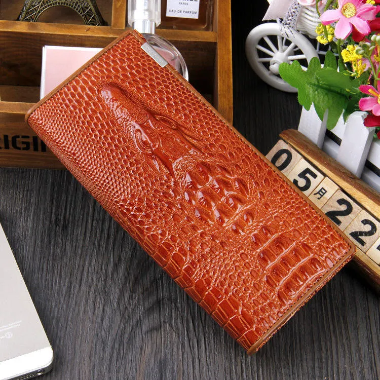 Women Wallet Female Coin Purses Holders Brand Genuine Leather 3D Embossing Alligator Ladies Crocodile Long Clutch Wallets