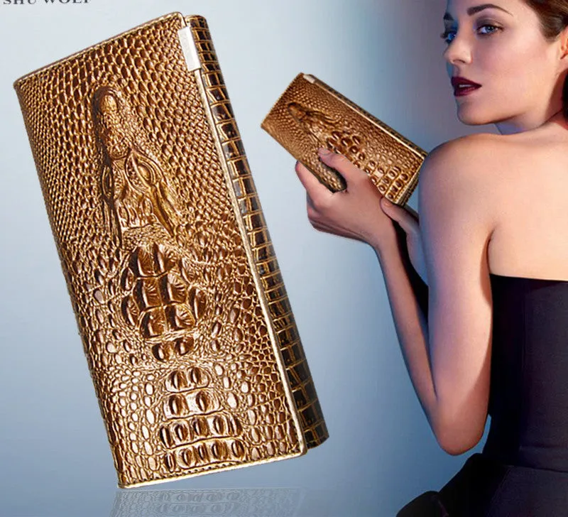Women Wallet Female Coin Purses Holders Brand Genuine Leather 3D Embossing Alligator Ladies Crocodile Long Clutch Wallets