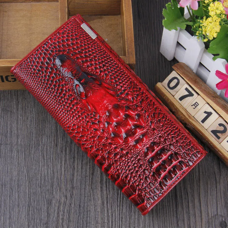 Women Wallet Female Coin Purses Holders Brand Genuine Leather 3D Embossing Alligator Ladies Crocodile Long Clutch Wallets