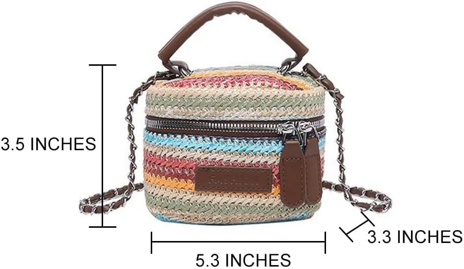 Women's Colorful Straw Crossbody Bag with Chain Strap Stylish Versatile Handbags