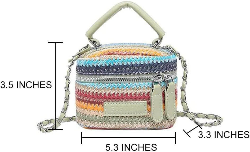 Women's Colorful Straw Crossbody Bag with Chain Strap Stylish Versatile Handbags