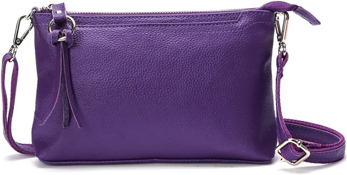 Women's Crossbody Bag Leather Wristlet, Clutch Purse with Tassel, Dark Purple, Large