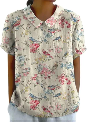 Womens Cute Autumn Tops and Blouses And Linen Loose Large Size Thin Lapel Shirt Short Long Sleeve Button Down Blouses