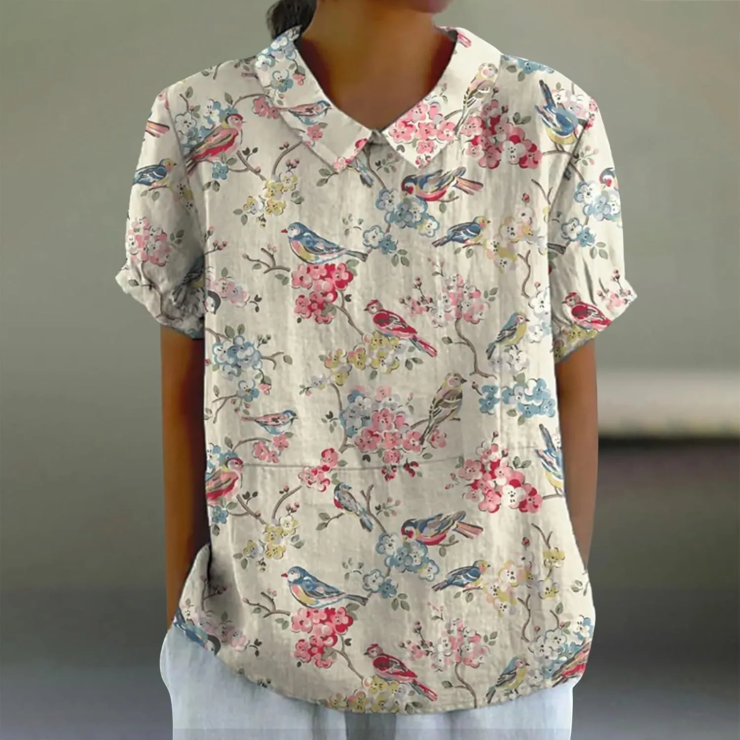 Womens Cute Autumn Tops and Blouses And Linen Loose Large Size Thin Lapel Shirt Short Long Sleeve Button Down Blouses