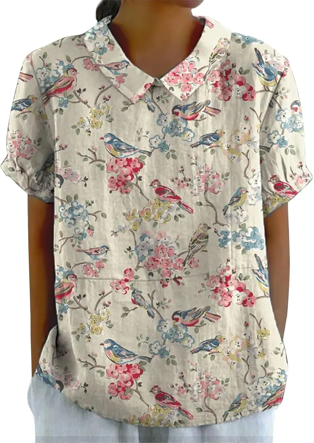 Womens Cute Autumn Tops and Blouses And Linen Loose Large Size Thin Lapel Shirt Short Long Sleeve Button Down Blouses