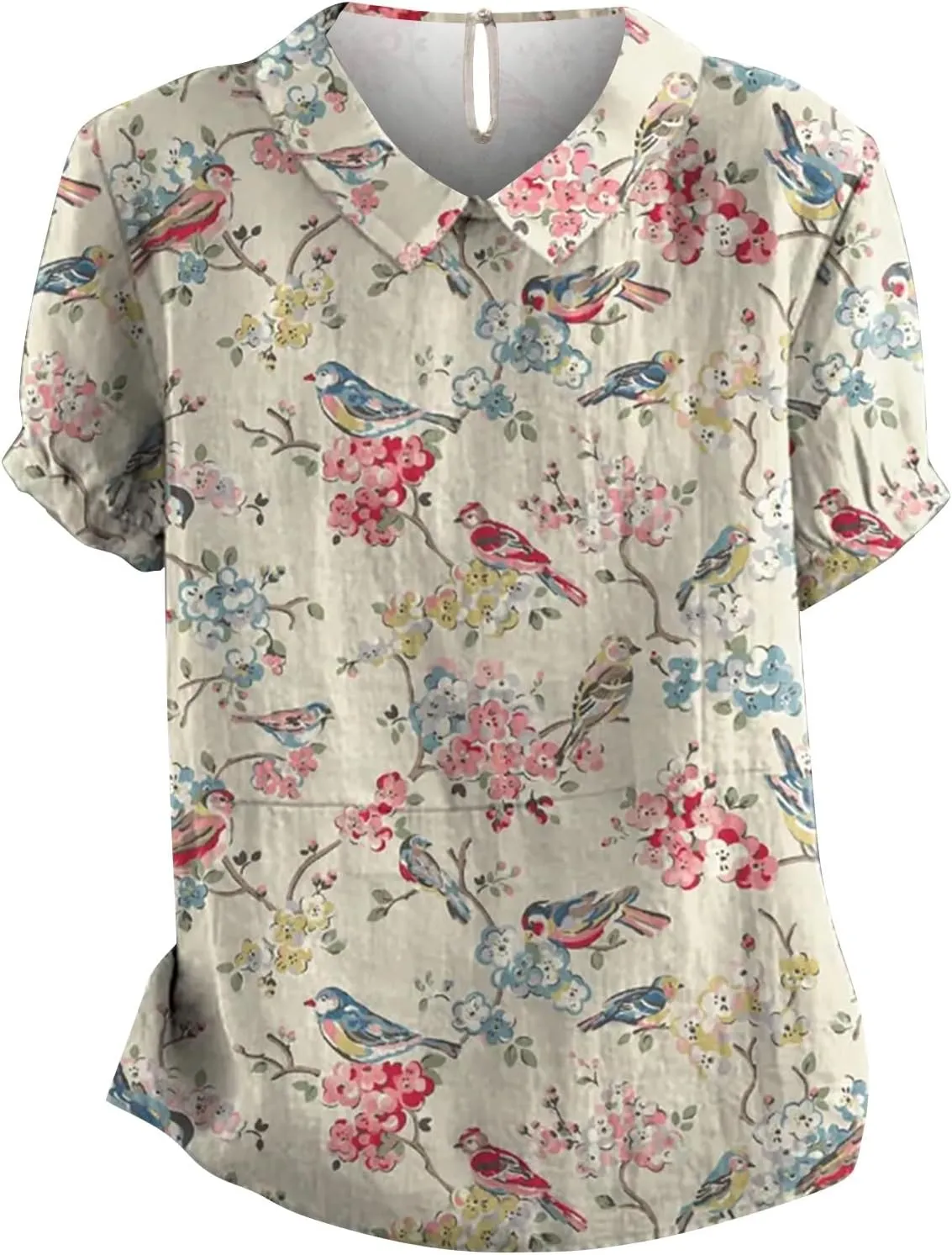 Womens Cute Autumn Tops and Blouses And Linen Loose Large Size Thin Lapel Shirt Short Long Sleeve Button Down Blouses