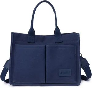 Women's Cute Cherry Tote Bag Multi Pocket Canvas Patched Purse Shoulder Bag Satchel Handbag for Work Travel