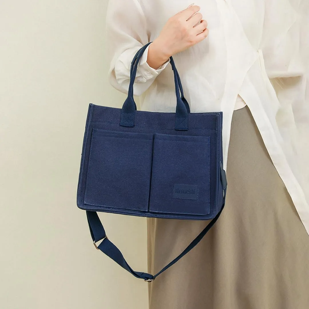 Women's Cute Cherry Tote Bag Multi Pocket Canvas Patched Purse Shoulder Bag Satchel Handbag for Work Travel