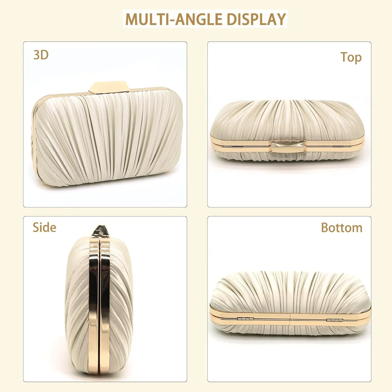 Women's Evening Bag Summer Wedding Party Clutches Pleated Evening Bag for Bridal Shoulder Handbag