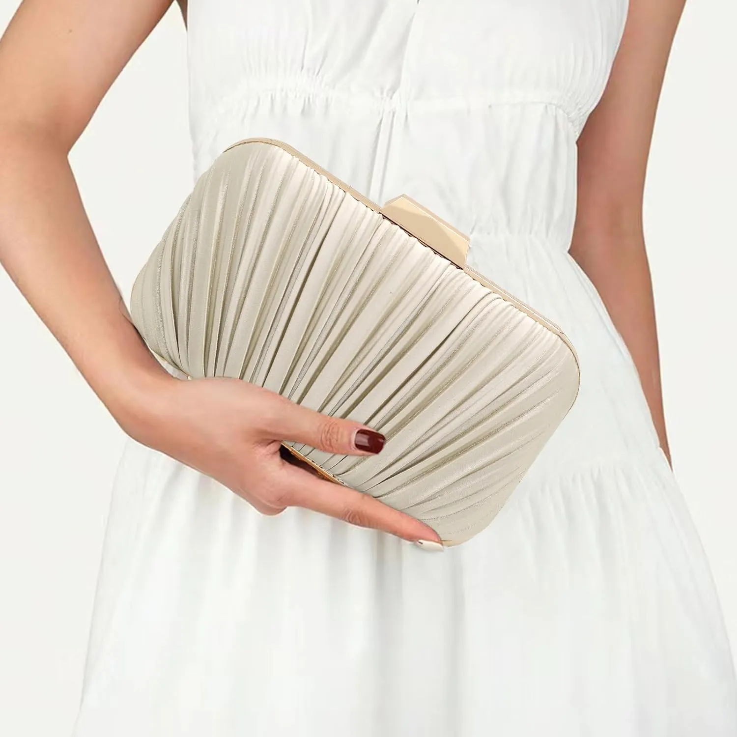 Women's Evening Bag Summer Wedding Party Clutches Pleated Evening Bag for Bridal Shoulder Handbag