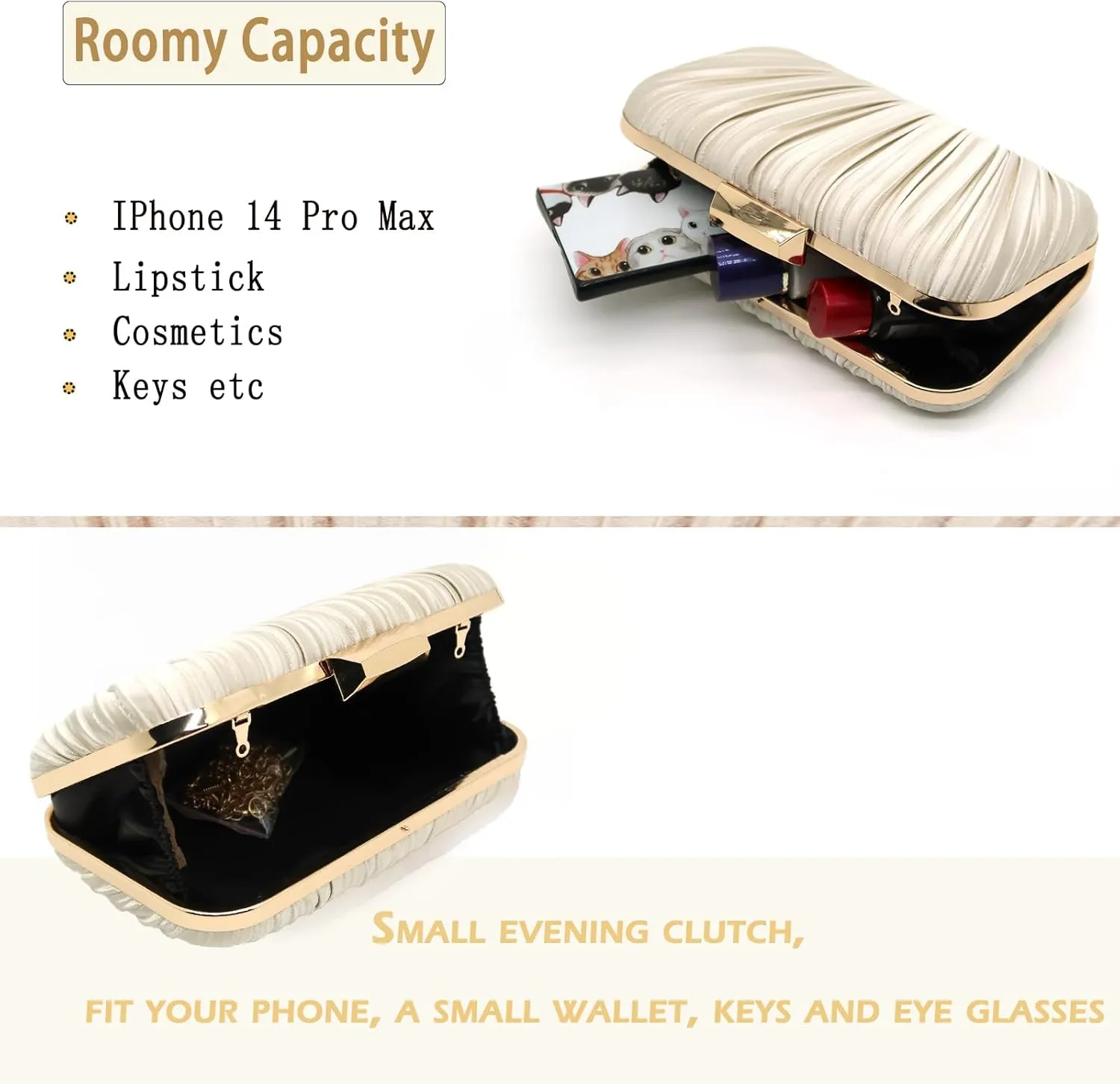 Women's Evening Bag Summer Wedding Party Clutches Pleated Evening Bag for Bridal Shoulder Handbag