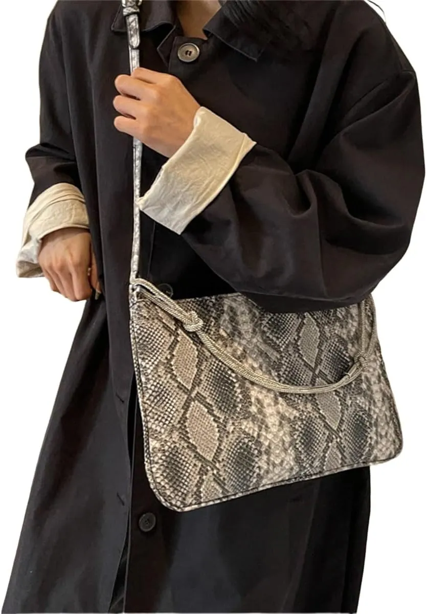 Womens Fashion Snakeskin Evening Handbag Top Handle Clutch Purse Chain Shoulder Cross-body Bag Khaki