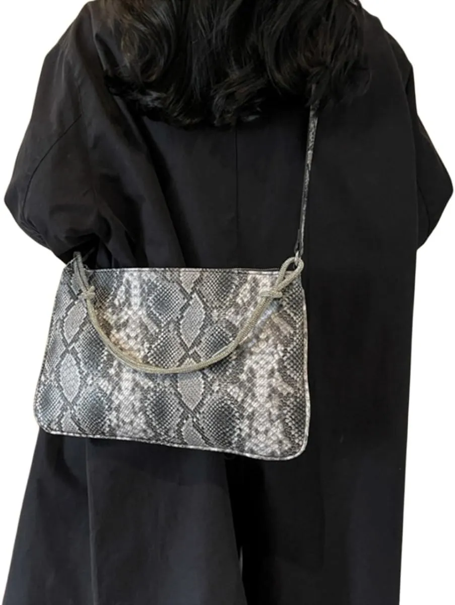 Womens Fashion Snakeskin Evening Handbag Top Handle Clutch Purse Chain Shoulder Cross-body Bag Khaki