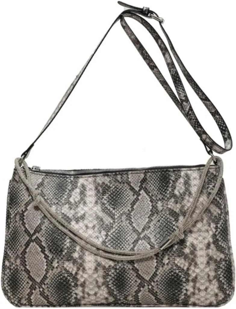 Womens Fashion Snakeskin Evening Handbag Top Handle Clutch Purse Chain Shoulder Cross-body Bag Khaki