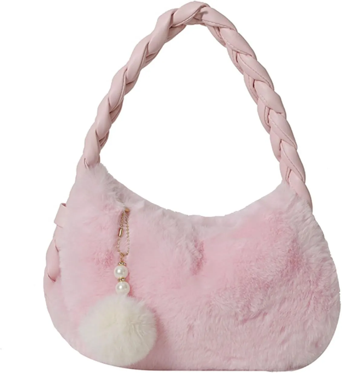 Womens Faux Fur Handbag Fashion Fluffy Plush Shoulder Bags Purse Fuzzy Zipper Tote Bag for Autumn and Winter