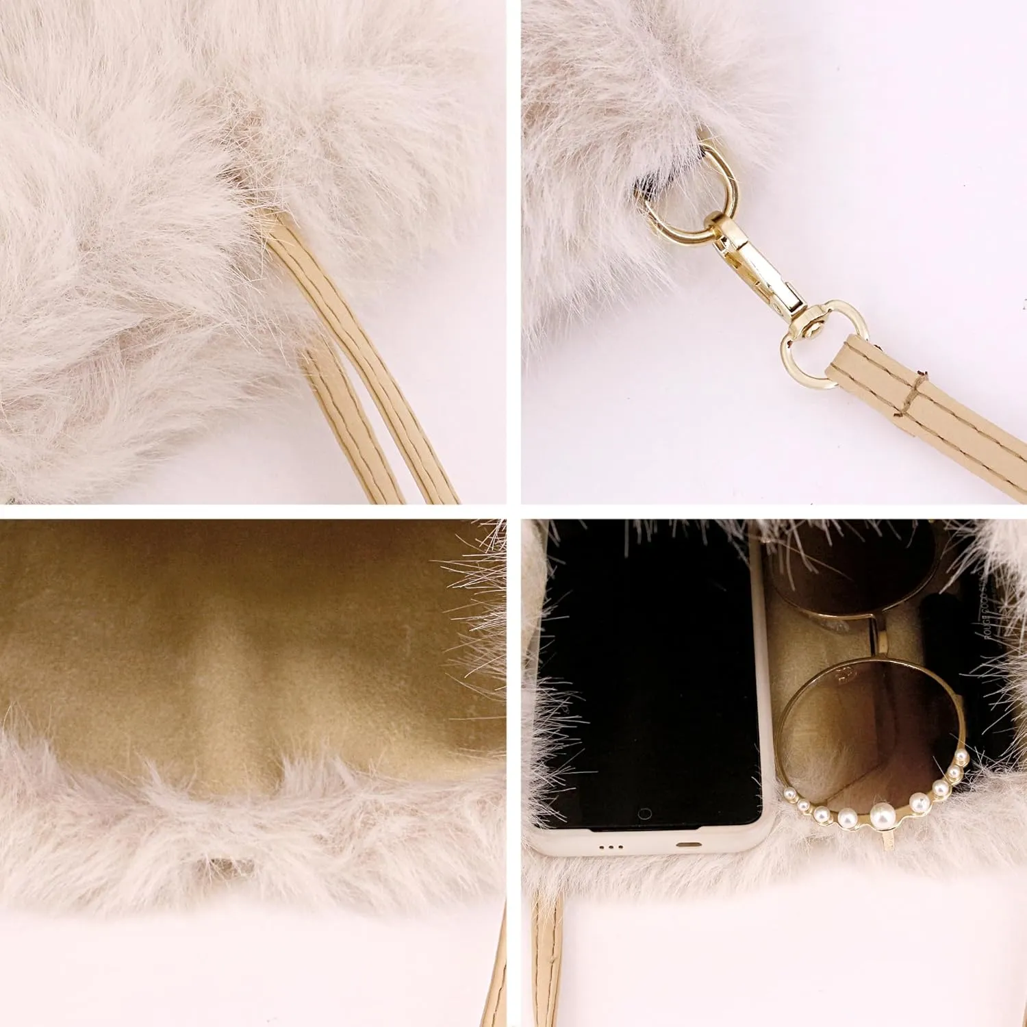 Womens Luxurious Cute Fluffy Faux Fur Clutch Shoulder Bag Wide Match Crossbody Handbag
