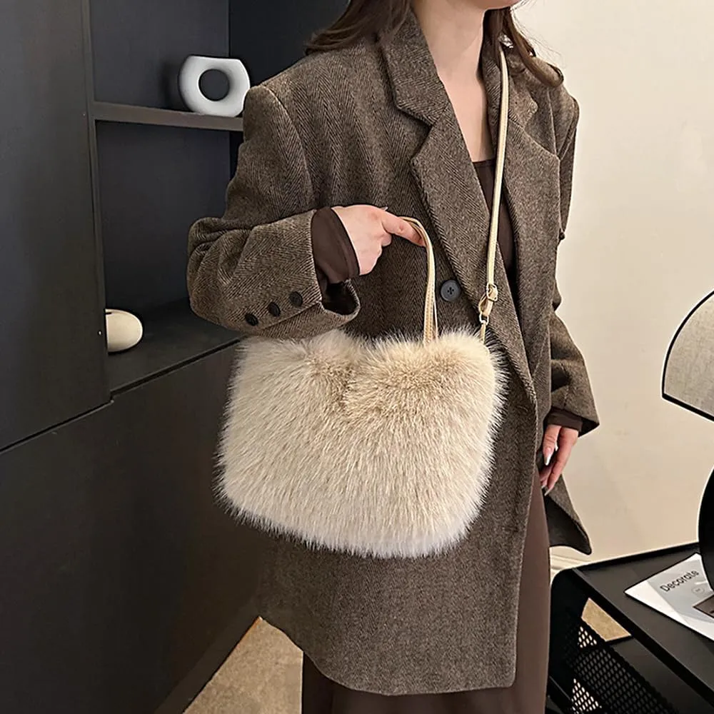Womens Luxurious Cute Fluffy Faux Fur Clutch Shoulder Bag Wide Match Crossbody Handbag