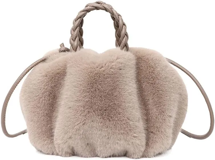Women's Plush Shoulder Bag, Fuzzy Faux Fur Cloud-shape Dumpling Bag Warm Evening Handbags with Shoulder Strap