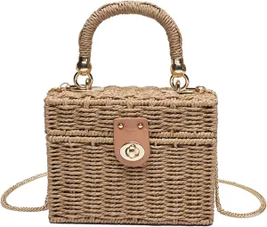 Women's Straw Bag Wicker Woven Basket Beach Purse Summer Purses Vacation Handbags Rattan Crossbody Bag Straw Purse