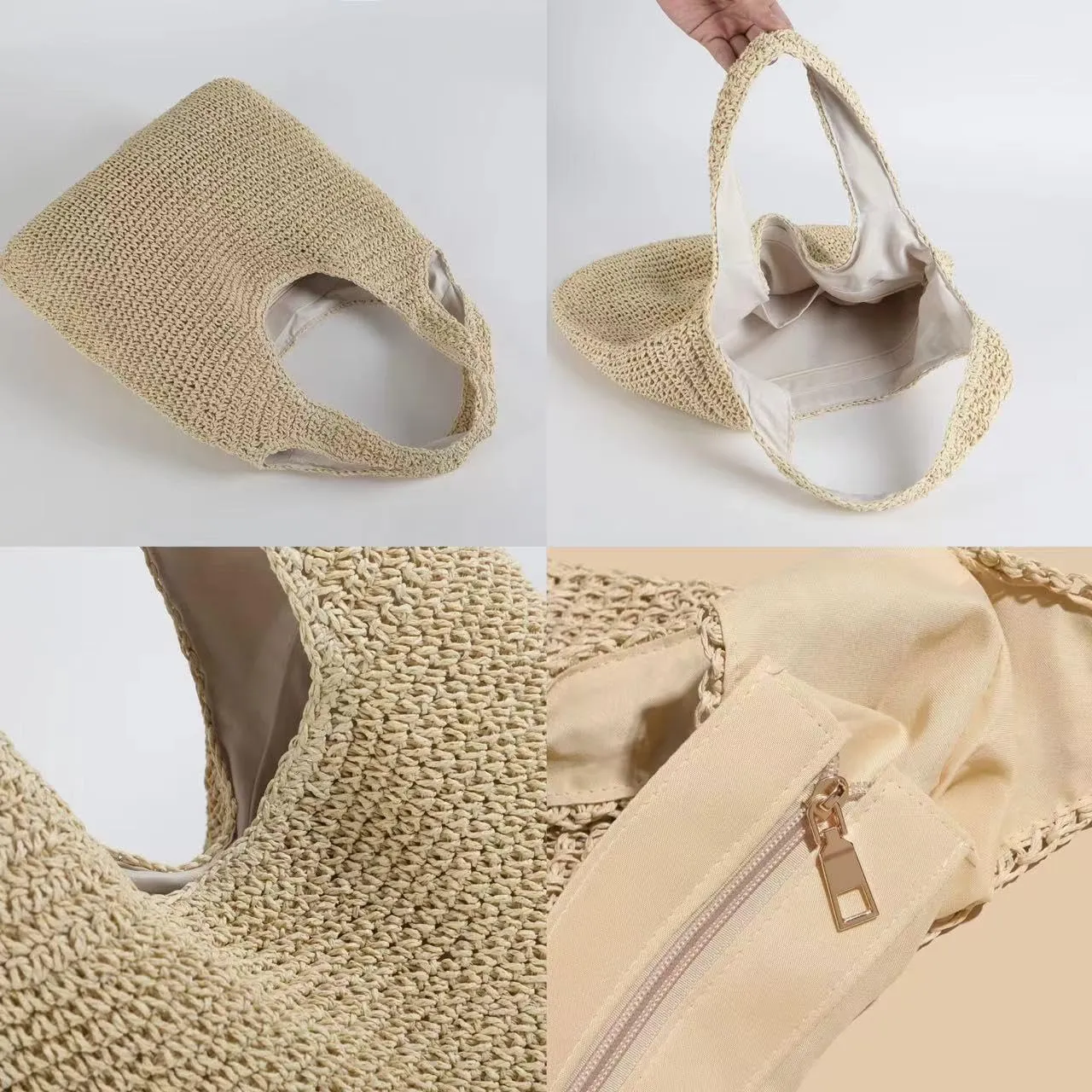 Women's Straw Beach Bag - Summer Straw Handbag, Woven Handbag, Fishing Net Beach Bag, Single Shoulder Crossbody Bag