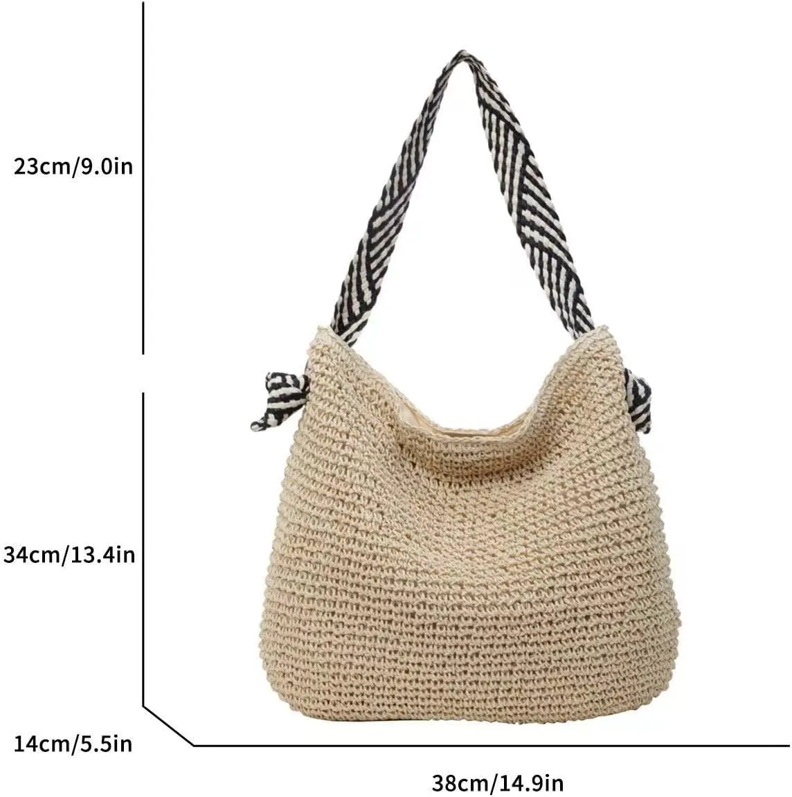 Women's Straw Beach Bag - Summer Straw Handbag, Woven Handbag, Fishing Net Beach Bag, Single Shoulder Crossbody Bag