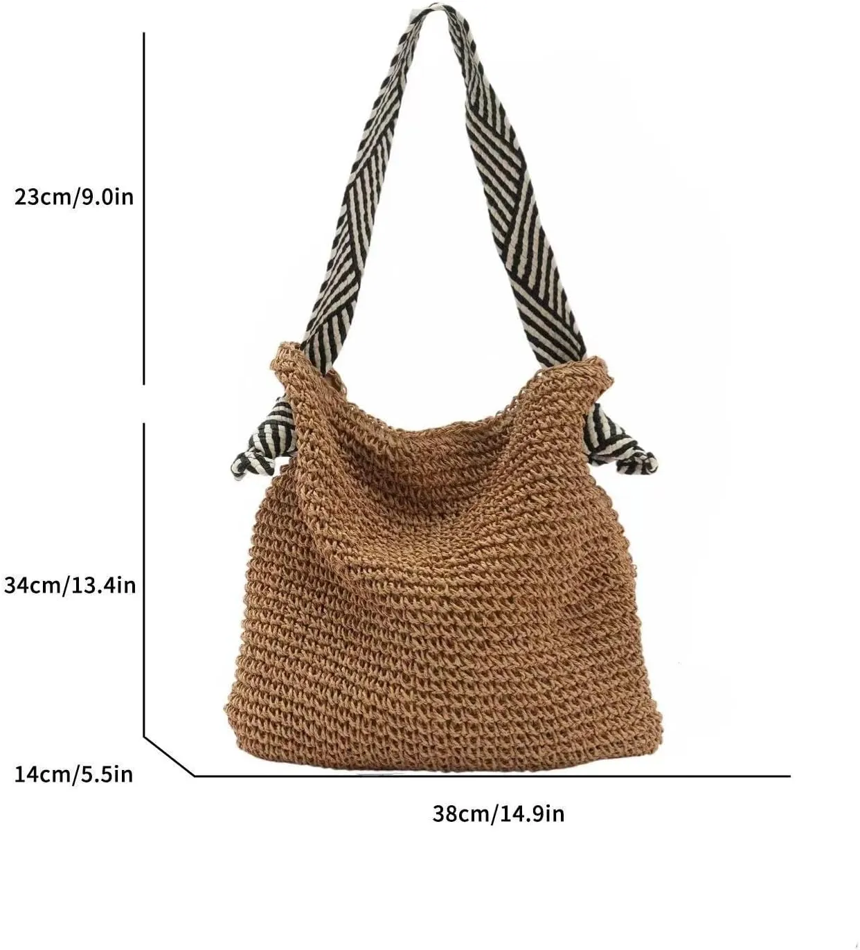 Women's Straw Beach Bag - Summer Straw Handbag, Woven Handbag, Fishing Net Beach Bag, Single Shoulder Crossbody Bag