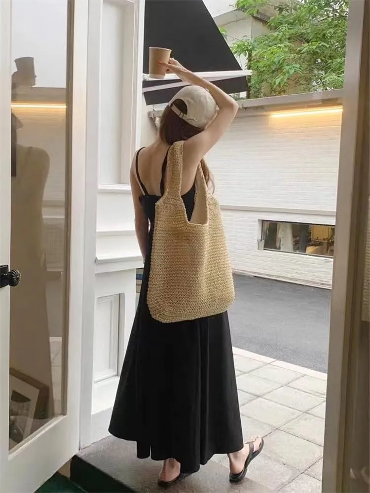 Women's Straw Beach Bag - Summer Straw Handbag, Woven Handbag, Fishing Net Beach Bag, Single Shoulder Crossbody Bag