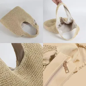 Women's Straw Beach Bag - Summer Straw Handbag, Woven Handbag, Fishing Net Beach Bag, Single Shoulder Crossbody Bag