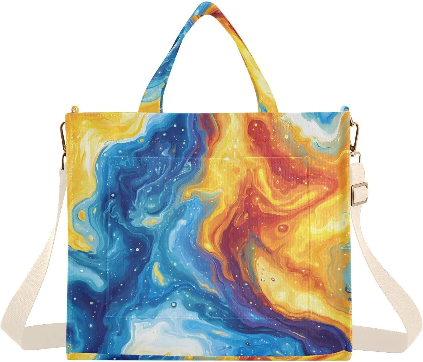 Women's Tote Bag Colored Fluid Print, Corduroy Handbags Purses with Detachable Strap Small